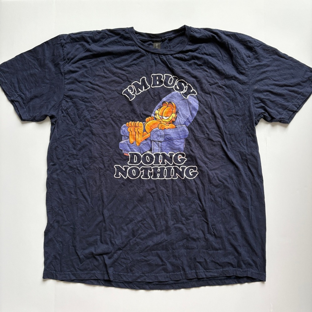 Garfield I'm Busy Doing Nothing T Shirt Gildan Navy Blue Graphic Tee